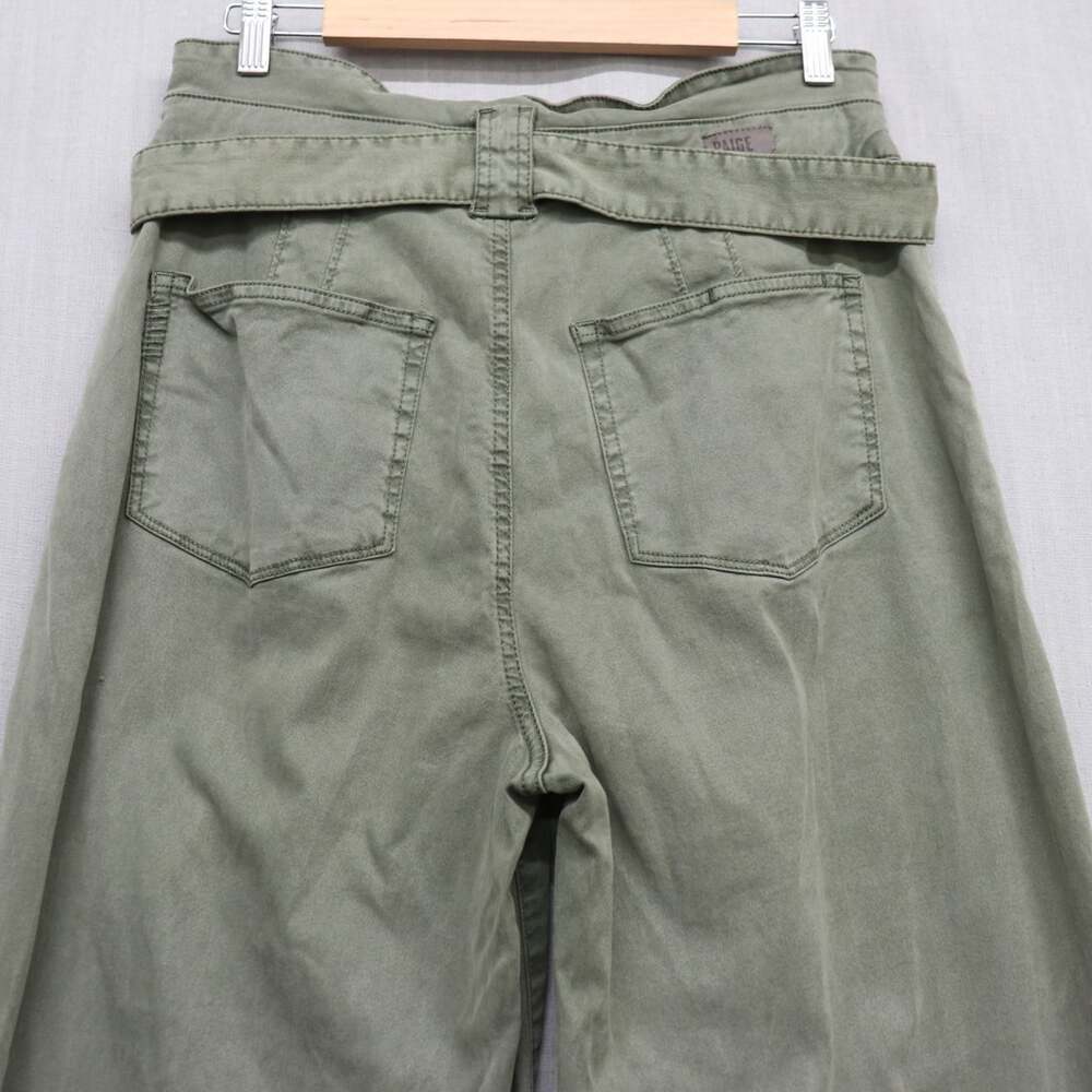 Paige Harper High Rise Paperbag Belted Wide Leg Pants Ivy Green Lyocell Size 31 - Picture 5 of 15